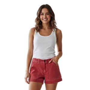 Periscope Red Fade Cotton Utility Shorts White Stitching Size 3 Y2K Aesthetic